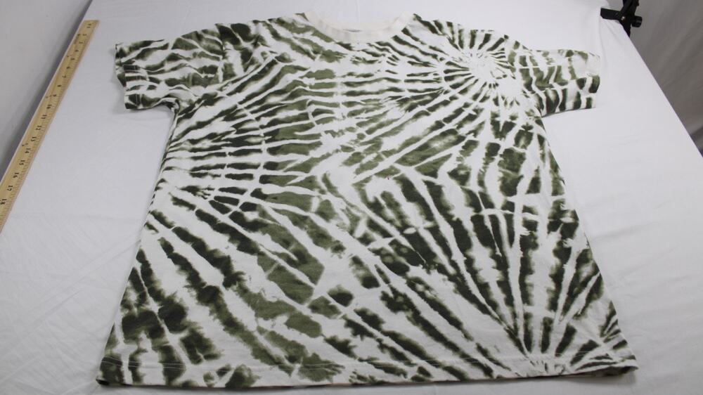 Original Use Men's L Green White Tie Dye Spiral T Shirt Cotton Blend Crew Neck